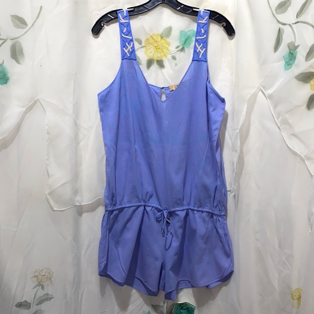 LAZUL BABY BLUE ROMBER DRAWSTRING WAIST V- NECK SZ 1